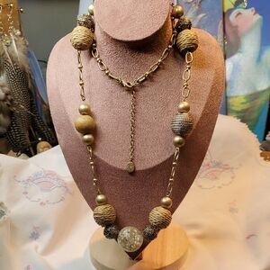 Summer Basket Beachy Shell Goldtone Station Beaded Necklace GOLDTONE